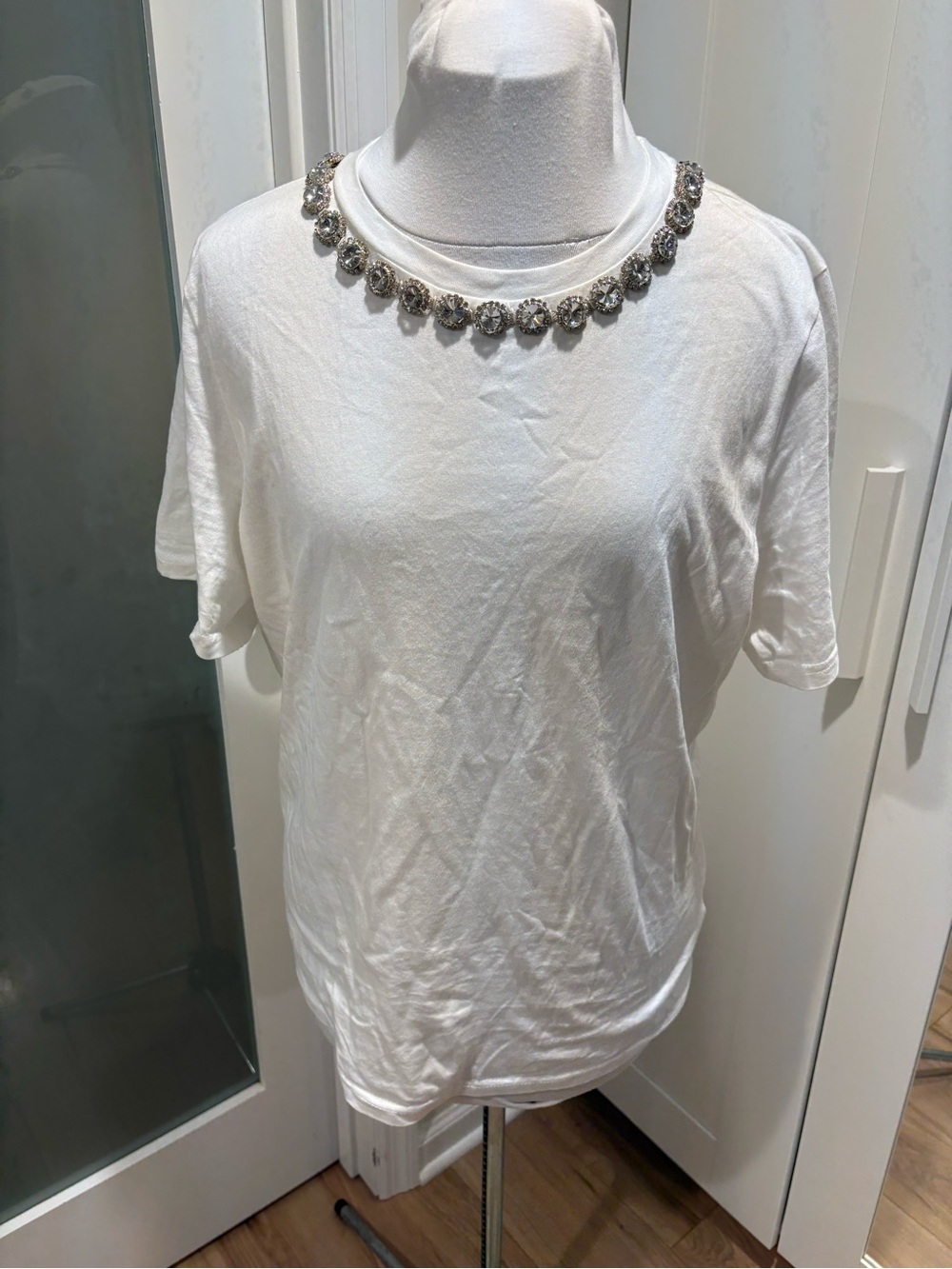 Dee Dee Women’s White Crystal Embellished Crew Neck Top